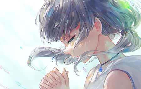 热门双手合十 动漫 动漫女孩 白色背景 祈祷 电脑 高清壁纸 3840×2160