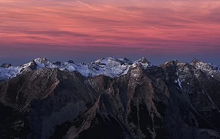 超清风景 山脉 天空 日落 雪峰 云彩 红天 电脑 手机壁纸 4000×2670