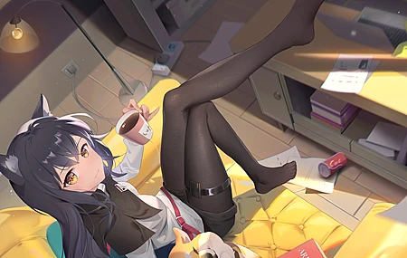 索姆纳 动漫女孩 骑士 兽耳 茶 连裤袜 狼女孩 电脑 壁纸 4416×3187