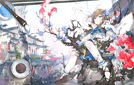高清菩提武圣花 黑发 蓝眼睛 看向别处 电脑 手机壁纸 8640×4860