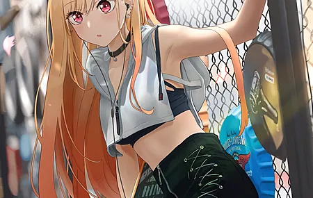 热门动漫女孩 北川马林 玩偶 滑板 栅栏 衣领 电脑 高清壁纸 6183×5504