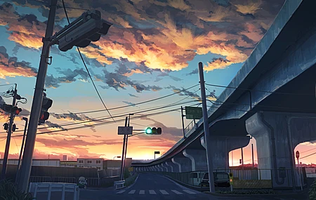 动漫 呼唤 云 夕阳辉光 街道 红绿灯 电脑 壁纸 3840×2160