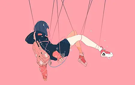 原创人物 动漫女孩 极简主义 简单背景 背包 鞋子 电脑 壁纸 3840×2160