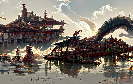 龙 中国建筑 云 中国龙 艺术 电脑 高清壁纸 4552×2560