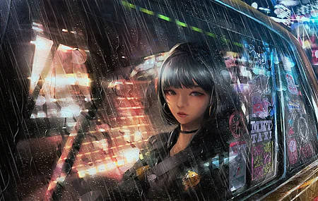 高清女人 深色头发 向窗外看 AI艺术 雨 汽车 项链 车窗 电脑 无水印壁纸 3840×2160