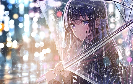 热门眼泪 樱花 艺术家 雨伞 雨 动漫女孩 灯光 电脑 壁纸 4093×2894