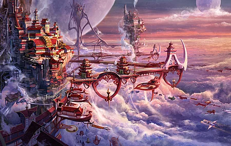 AI艺术 幻想艺术 幻想城市 云 亚洲建筑 电脑 4K高清壁纸 3840×2160