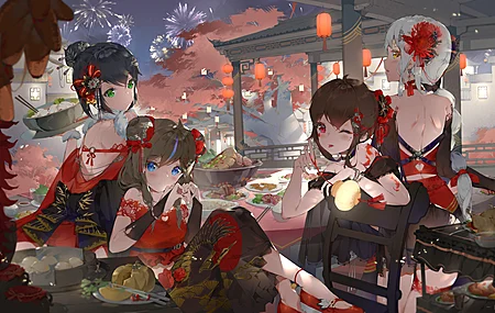 菩提武圣花 菩提 动漫 动漫女孩 烟花 灯笼 节日 电脑 4K壁纸 10080×5670
