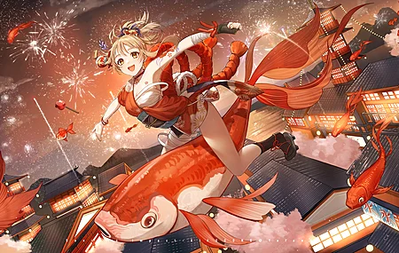 热门动漫 动漫女孩 原神 烟花 黄眼睛 鱼 建筑 电脑 高清壁纸 5600×3150