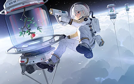 热门动漫 动漫女孩 太空 宇航服 云 星星 花 闪电 电脑 桌面壁纸 4093×2792