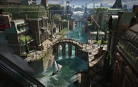 唯美奇幻艺术 奇幻城市 AI艺术 蒸汽朋克 有轨电车 电脑 壁纸 3840×2160