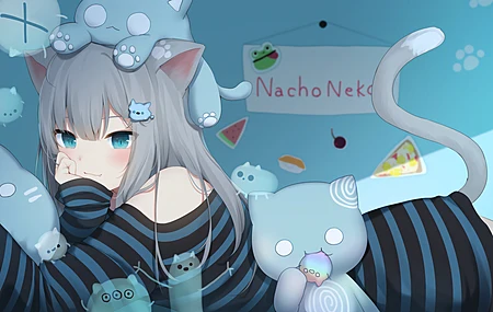 热门猫女孩 躺在前面 夏木 兽耳 动漫女孩 尾巴 灰色的头发 水眼睛 电脑 高清壁纸 3840×2160