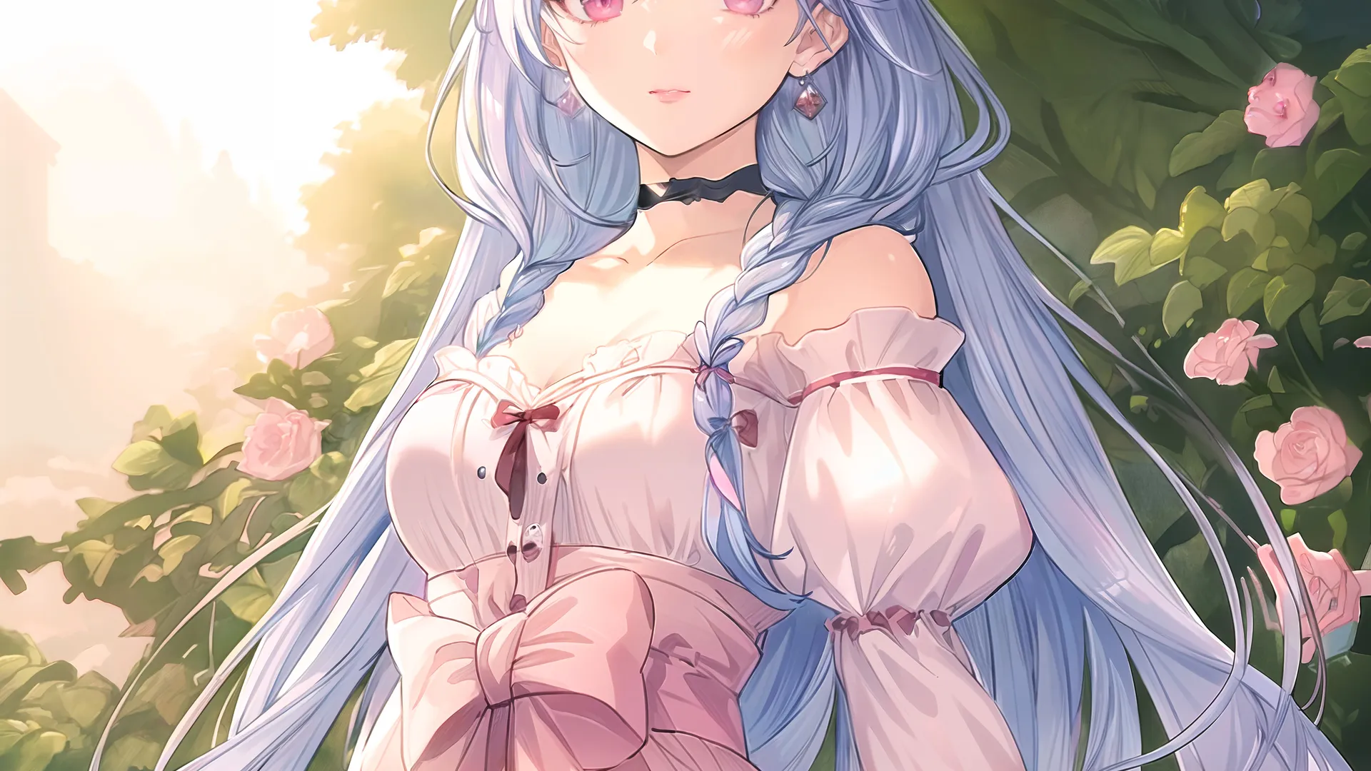 动漫女孩 动漫 花 AI艺术 艺术 米娅 紫色眼睛 4K高清壁纸 4096×4096