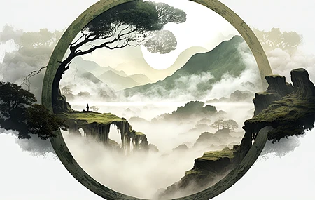 艺术 插图 圆 云 自然 山 电脑 手机壁纸 4579×2616