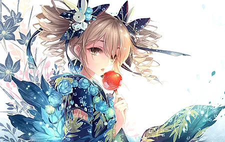 高清糖果苹果 动漫 动漫女孩 和服 服装 发饰 鲜花 电脑 手机壁纸 5120×2880