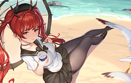高清动漫 动漫女孩 海滩 裙子 校服 电脑 无水印壁纸 5005×3000