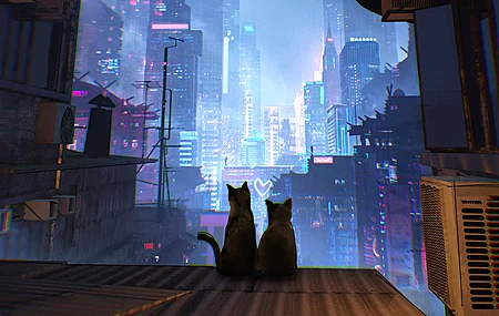 科幻 城市 猫 动物 心 迷途 AI艺术 电脑 4K高清壁纸 3840×2160