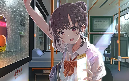 微笑 张嘴 动漫女孩 动漫 手机 智能手机 棕色眼睛 电脑 高清壁纸 4000×2250