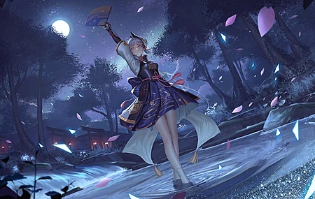 经典站立 动漫 动漫女孩 原神 服装 盔甲 夜晚 电脑 无水印壁纸 4096×2177
