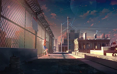 粉色头发 动漫 AI艺术 屋顶 栅栏 电脑 壁纸 3840×2160