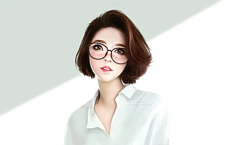 动漫女孩 动漫 简单背景 眼镜 玻璃 电脑 壁纸 3840×2160