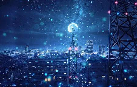 动漫 夜 天空 夜空 风景 建筑 电脑 4K高清壁纸 3840×2160