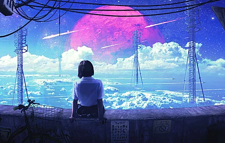 绝美单人 坐着 黑发 云 白衬衫 插图 电脑 壁纸 3840×2160