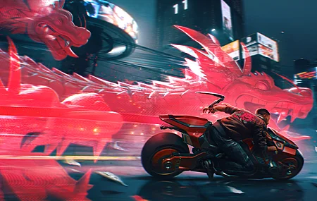 唯美网络 赛博朋克 龙 摩托车 夜 电脑 壁纸 3840×2160