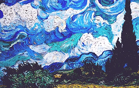 文森特·梵高 云 柏树 灌木丛 蓝色 绘画 古典艺术 电脑 壁纸 3840×2160