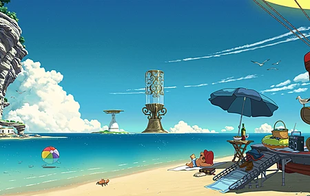 AI艺术 插图 风景 马里奥兄弟 海滩 大海 电脑 壁纸 3840×2160