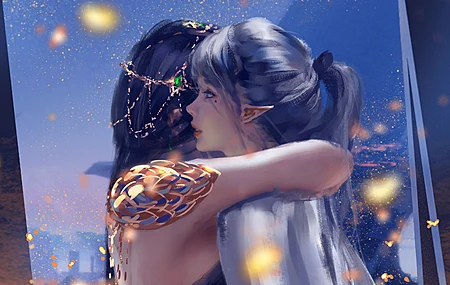 女人 拥抱 公主 马尾辫 眼底痣 电脑 桌面壁纸 4900×2910