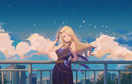 艾琳 蓝眼睛 灵魂 插图 动漫女孩 云 星星 天空 电脑 壁纸 5242×2949