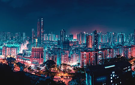 宽屏 城市 城市灯光 城市景观 夜景 霓虹灯 夜晚 街道 电脑 壁纸 8192×3849