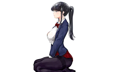 超清曲线 长发 马尾辫 侧胸 弓背 校服 领带 白色衬衫 电脑 桌面壁纸 8855×4980