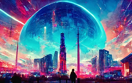 超清多彩 霓虹灯 城市 赛博朋克 穹顶 艺术 未来主义 科技 奇幻艺术 电脑 高清壁纸 4096×2304