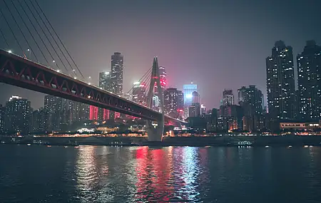 超清重庆 中国 天空 桥梁 河流 摩天大楼 夜晚 灯光 水波 电脑 壁纸 6000×4000