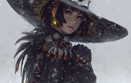 精选女人 巫婆 幻想艺术 绘画 下雪 电脑 壁纸 4096×3248