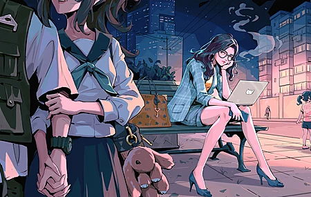 动漫女孩 电脑 白领人士 壁纸 3840×2400