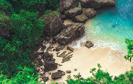 绝美自然 植物 水 岩石 海滩 风景 俯视 波浪 沙子 电脑 4K壁纸 3840×2160