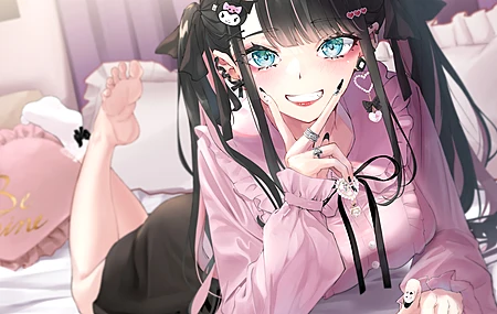 米拉 赤脚 腿 脚 微笑 动漫 动漫女孩 黑发 双尾 水色眼睛 电脑 壁纸 4093×2894