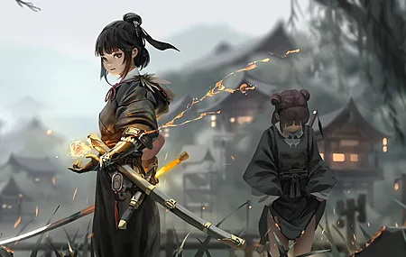 唯美黑发 古代中国 漫画艺术 动漫女孩 武侠 电脑 壁纸 9600×4320
