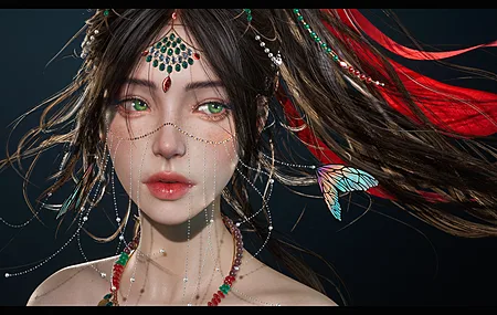 经典长发 侧视 AI艺术 插图 红色口红 电脑 无水印壁纸 3840×2160