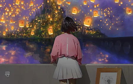 热门短发 深色头发 站立 动漫 夜灯 灯笼 电脑 高清壁纸 3840×2160