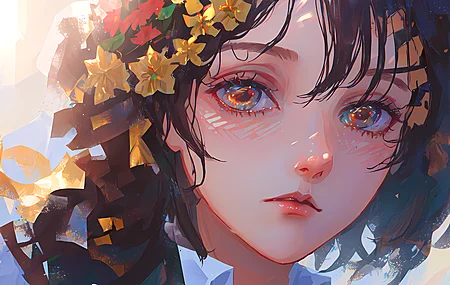 绝美女人 动漫女孩 鲜花 头发上的花 电脑 高清壁纸 4896×2432