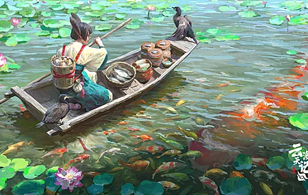 动漫女孩 AI艺术 鸟 动物 鱼 水 花 电脑 桌面壁纸 4000×2253