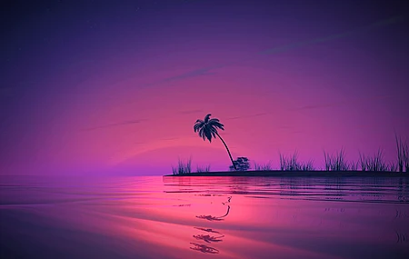 唯美日落 倒影 风景 棕榈树 自然 AI艺术 电脑 壁纸 3840×2160