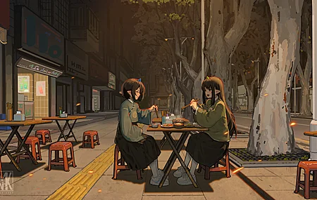 热门动漫 动漫女孩 街头 美食 动漫女孩吃 电脑 手机壁纸 4404×2478