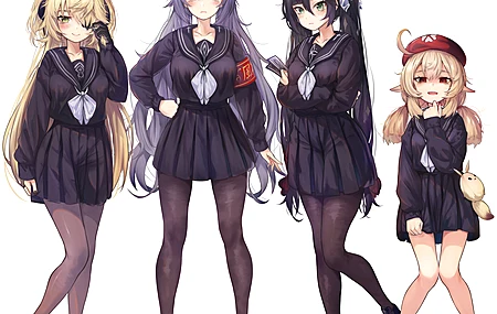超清长发 女性团体 动漫女孩 连裤袜 校服 电脑 壁纸 3921×3071
