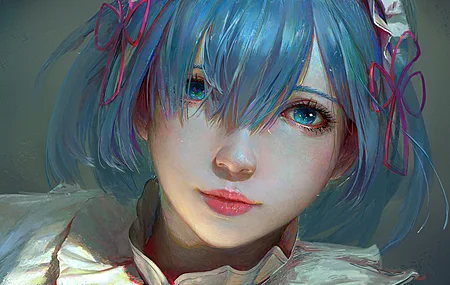 苍白 刘海 蓝眼睛 蓝头发 女人 电脑 壁纸 6288×3257