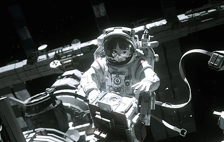 宇航员 新奇 宇宙 宇航服 空间站 动漫女孩 电脑 壁纸 3840×2160